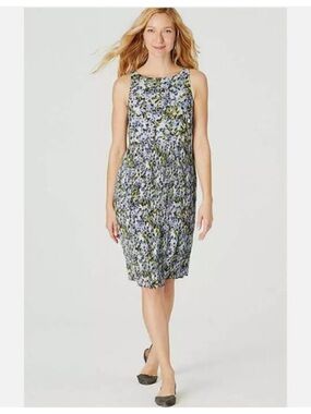 J. Jill Floral Pleated Granite Watery Bloom Midi Dress in Blue Multi Size XL NWT